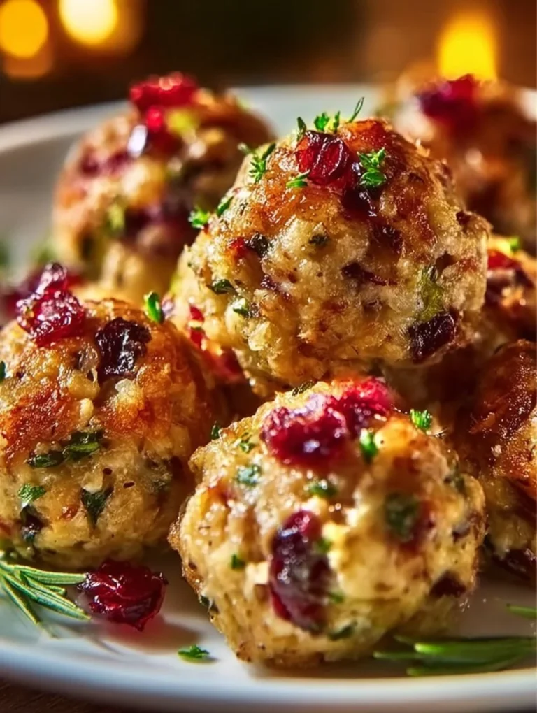 Cranberry turkey stuffing balls served on a festive holiday platter