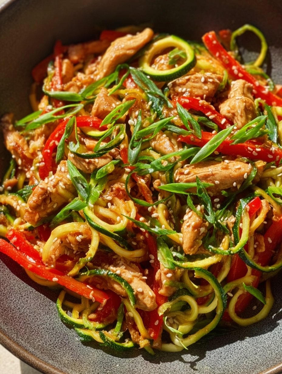 Garlic Chicken Zucchini Noodles Stir Fry