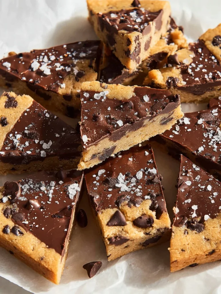 Healthy cookie dough bark made with natural ingredients and topped with chocolate chips