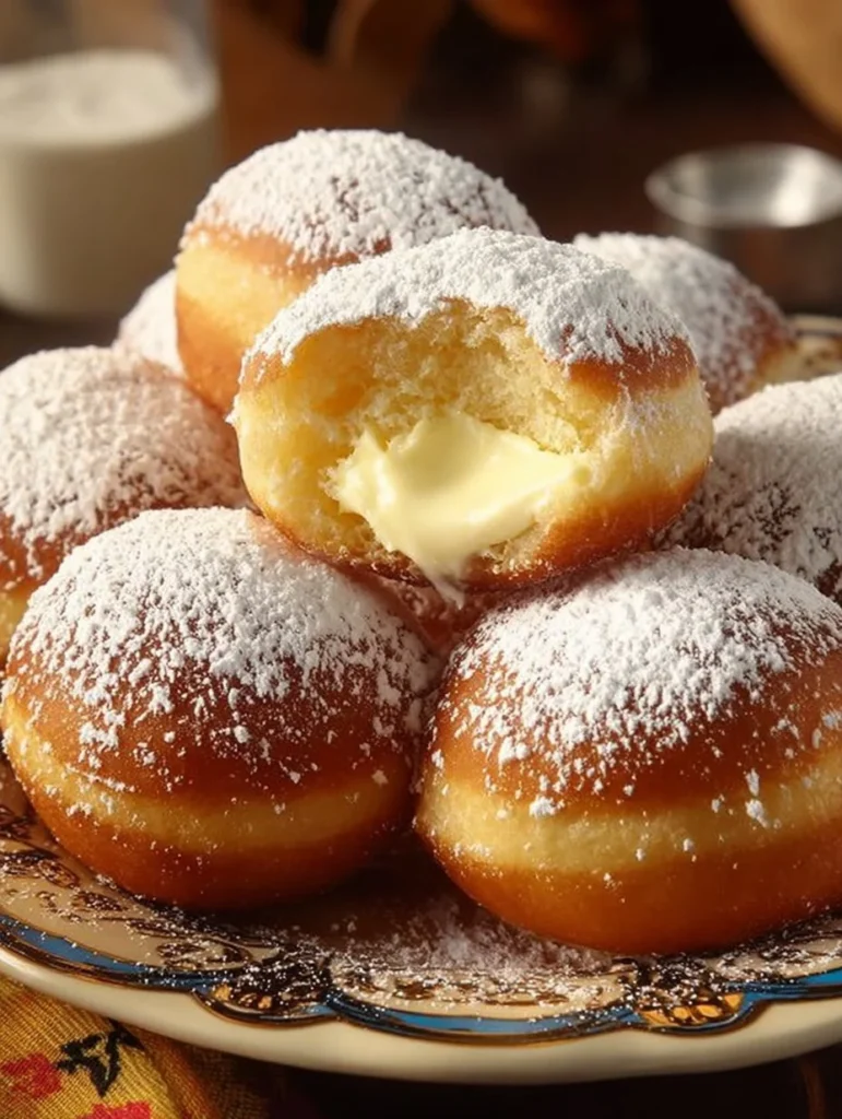 Delicious Italian cream-filled doughnuts, perfectly crafted for a sweet indulgence.