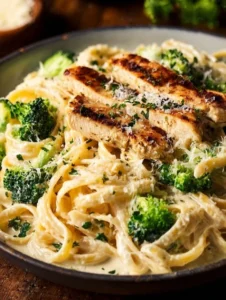 Low Calorie Chicken Alfredo served with fresh herbs and ingredients
