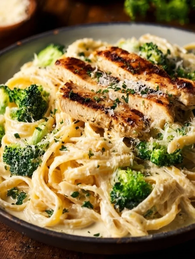 Low Calorie Chicken Alfredo served with fresh herbs and ingredients