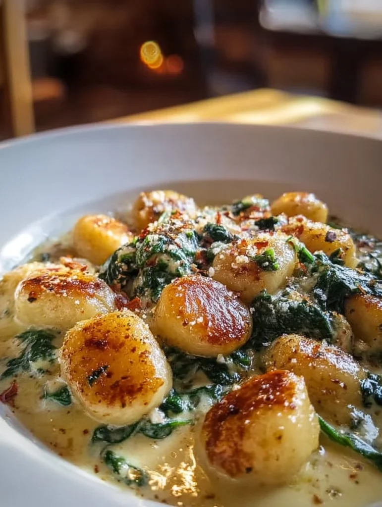 Delicious Millionaire Gnocchi in creamy sauce served in a bowl