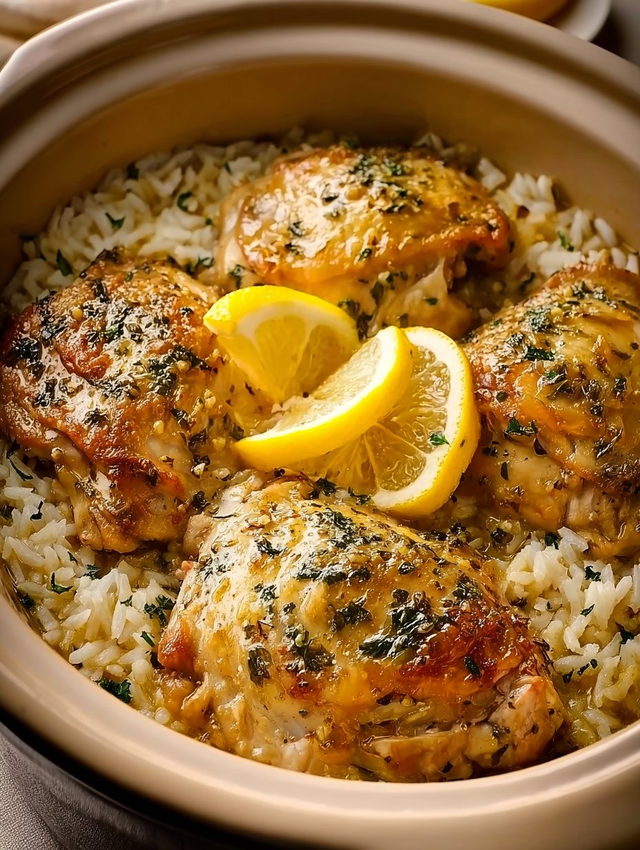 Slow Cooker Lemon Herb Chicken and Rice