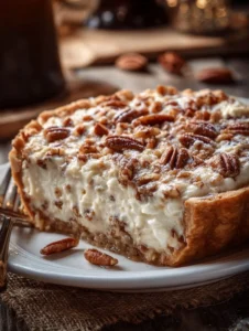 Pecan Cream Deep Dish Pie with a luscious creamy filling and rich pecan topping