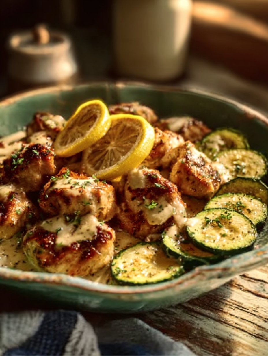 Creamy Lemon Butter Chicken with Crispy Zucchini Delight