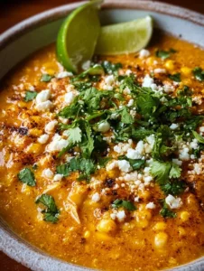 Delicious Street Corn Chicken Chili in a bowl topped with fresh cilantro