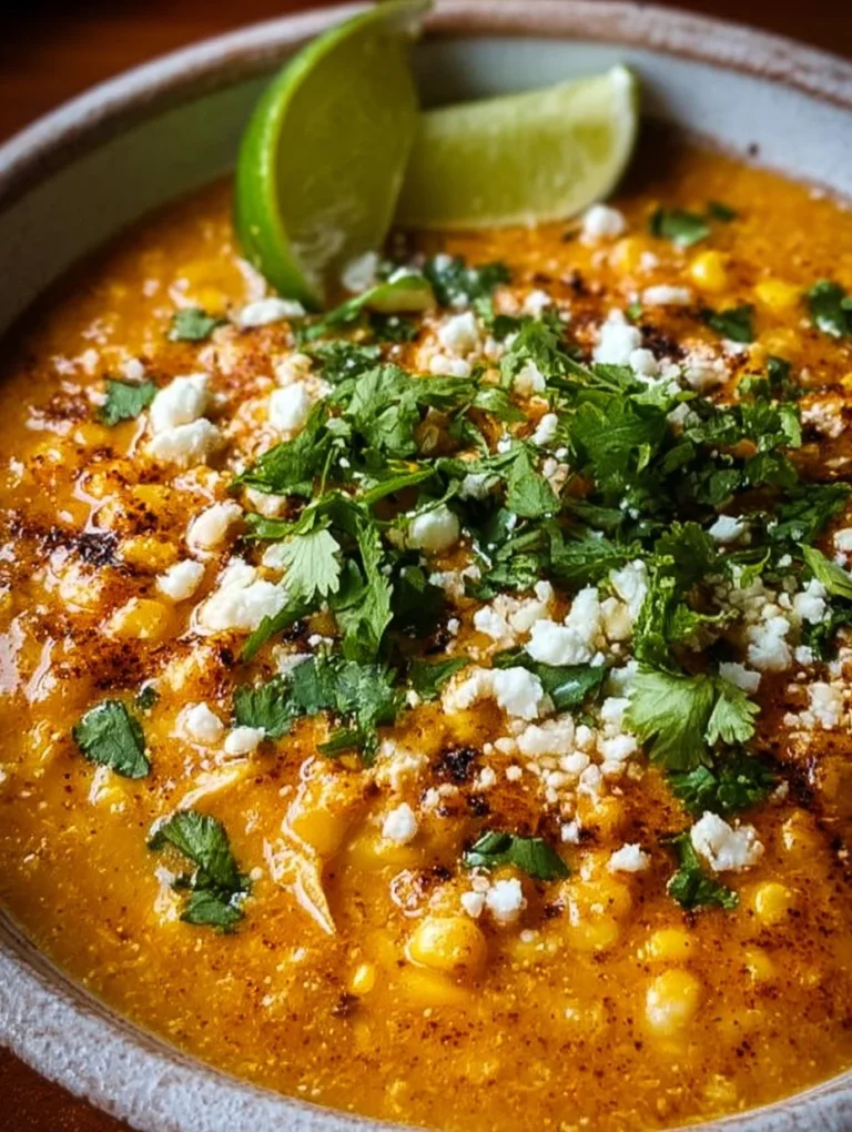 Delicious Street Corn Chicken Chili in a bowl topped with fresh cilantro