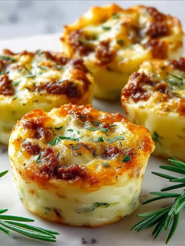 Stuffed mashed potato nests filled with cheese and herbs