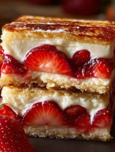 Fried strawberry cheesecake sandwiches served on a plate