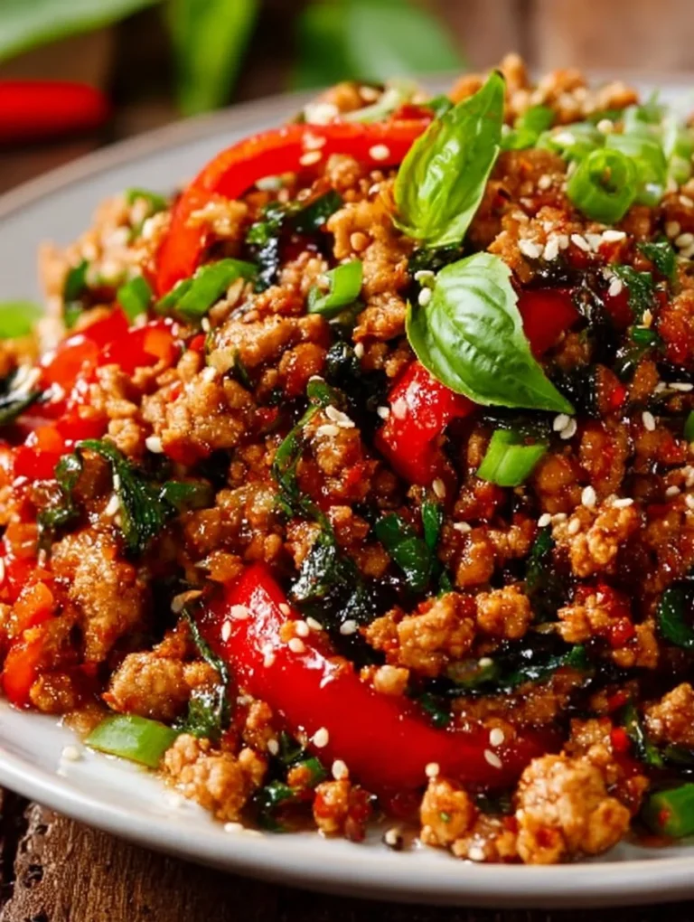 Delicious plate of Thai Basil Chicken with vibrant vegetables and herbs