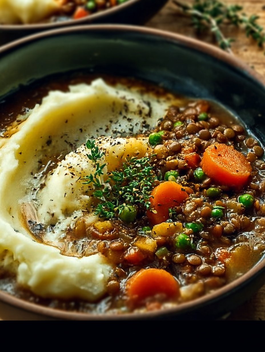 Hearty Lentil Stew & Creamy Mashed Potato Bowl