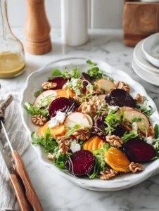 Warm Beet and Goat Cheese Salad with vibrant colors and fresh ingredients
