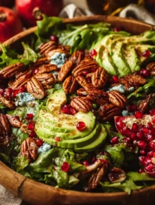 Winter Christmas Salad topped with Honey Mustard Dressing, festive and healthy.