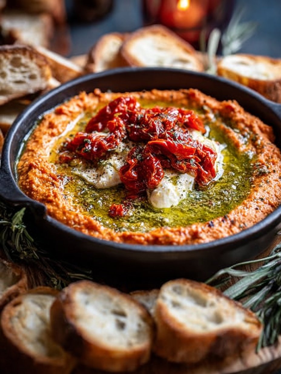Roasted Red Pepper Goat Cheese Pesto Dip