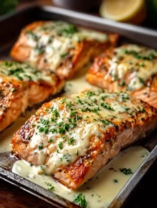 Baked Boursin Salmon topped with herbs and creamy cheese