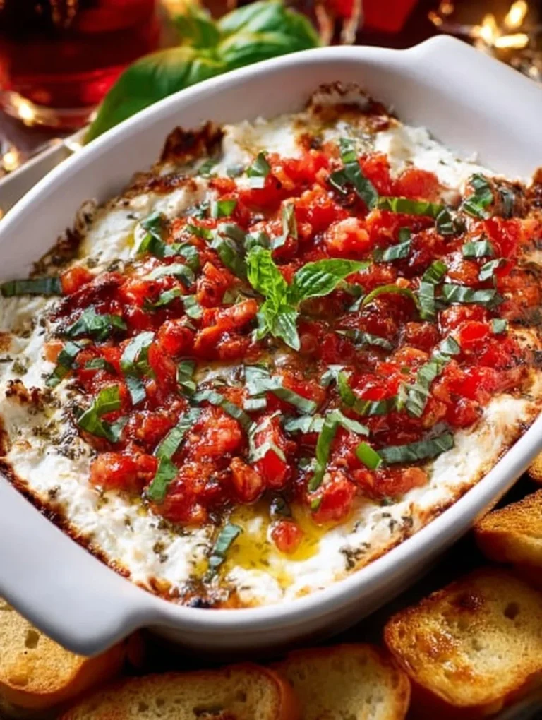 Baked Goat Cheese Bruschetta Dip served with toasted bread