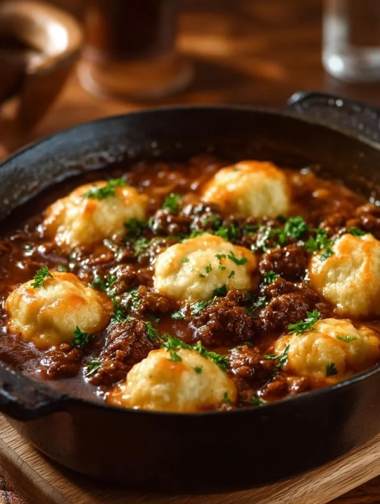 Delicious beef and dumplings served in a bowl with herbs and spices