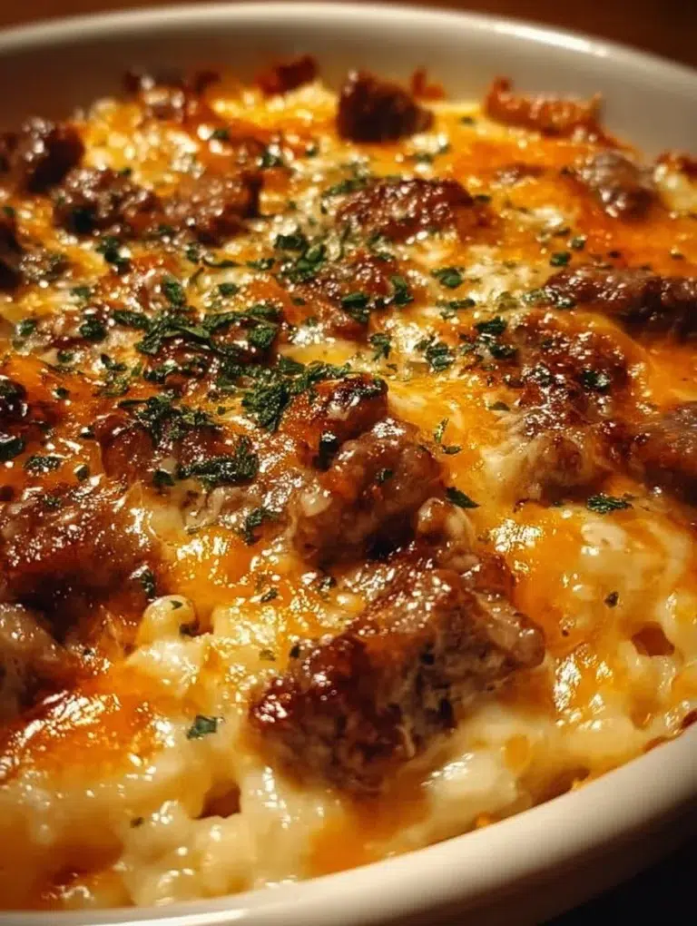 A delicious bowl of beefy garlic butter served with vegetables and herbs.