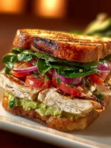 Delicious Chicken Avocado Melt Sandwich with chicken, avocado, and cheese