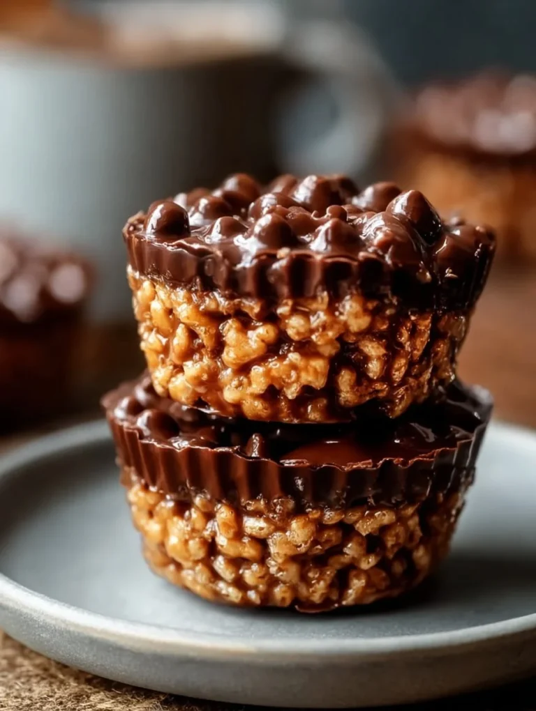 Delicious Chocolate Peanut Butter Rice Krispie Cups with a rich chocolate topping