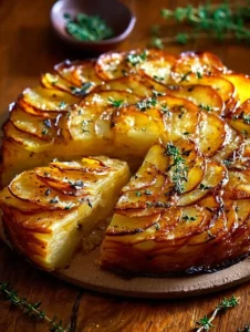 Crispy Balsamic-Thyme Potato Torte with fresh herbs and layers of potatoes