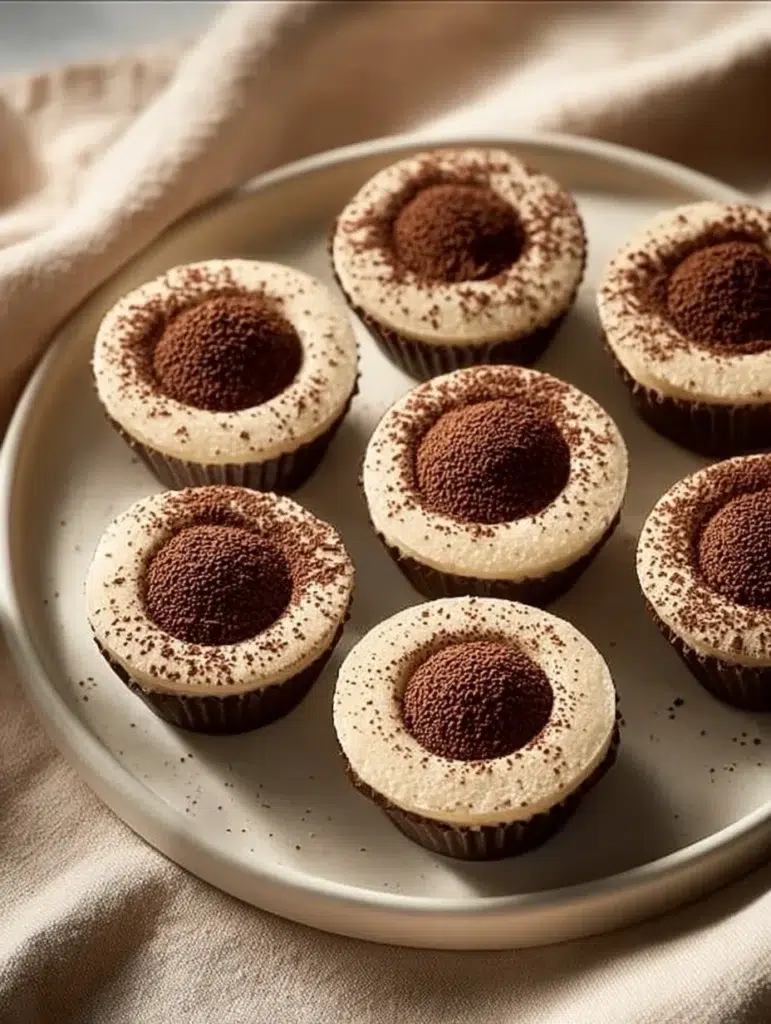 Delicious tiramisu cookie cups topped with cocoa and coffee flavors.