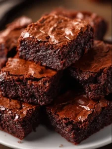 Flourless Greek yogurt brownies served on a plate with a fork
