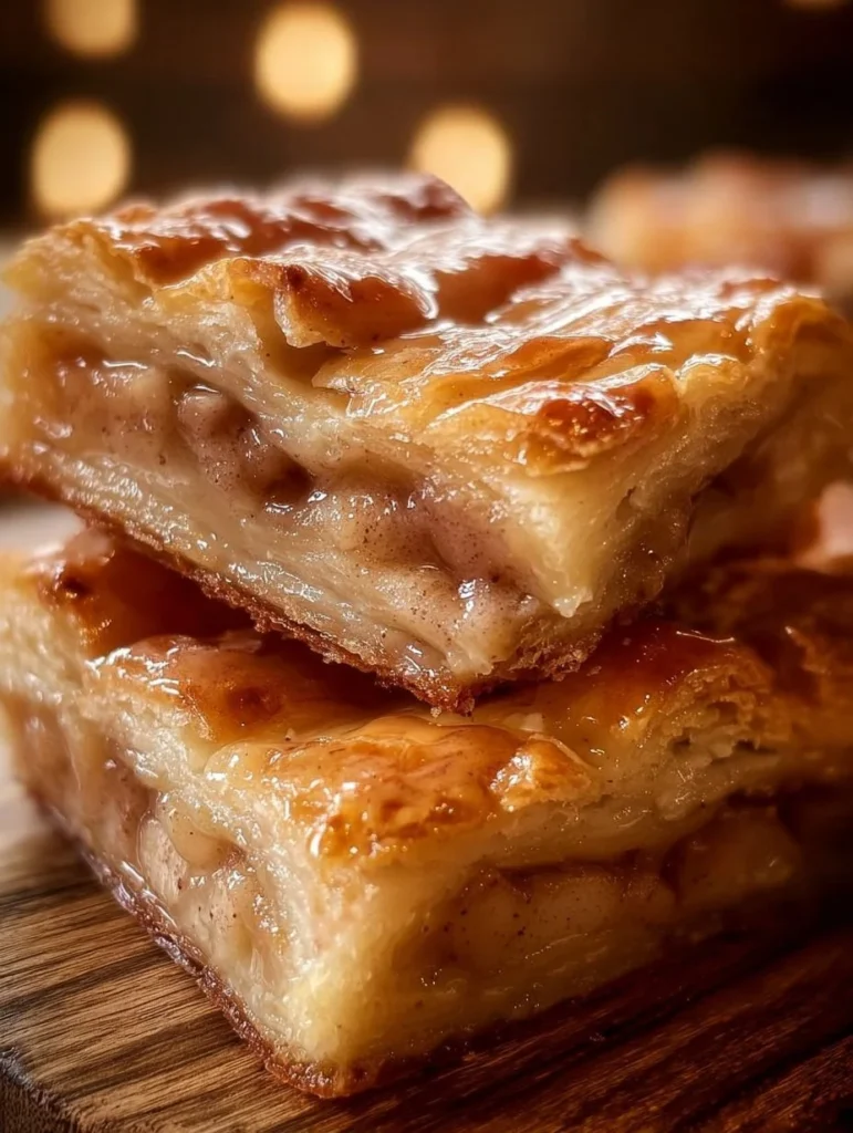 Delicious glazed apple slab pie freshly baked and served with a golden crust