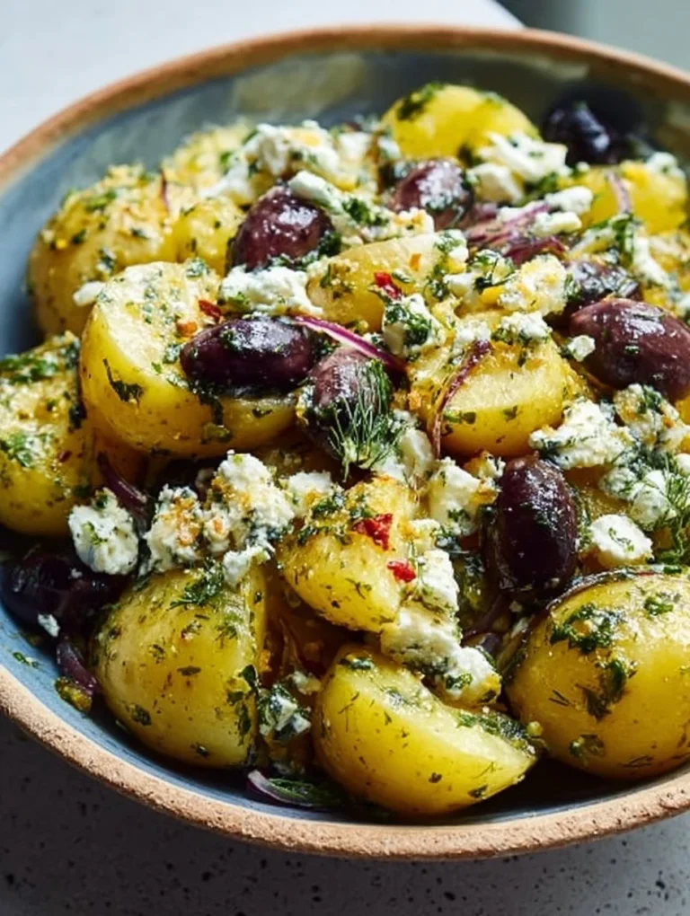 Delicious Greek potato salad with fresh ingredients and vibrant colors