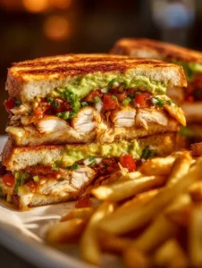 Loaded Chicken Avocado Sandwich with fresh ingredients on a plate