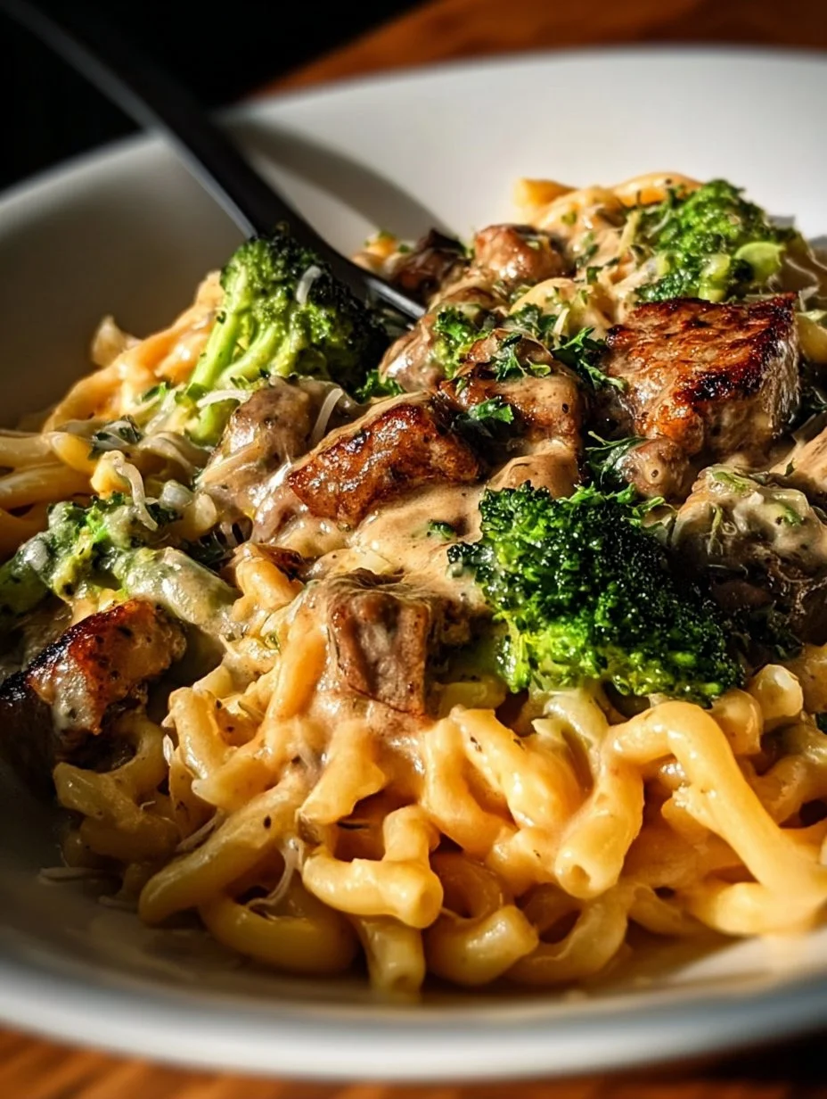 Smoky Parmesan Steak Linguine with Broccoli & Mushrooms