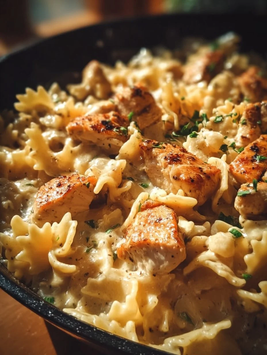 Smoky White Cheddar Honey Butter Chicken Pasta Skillet