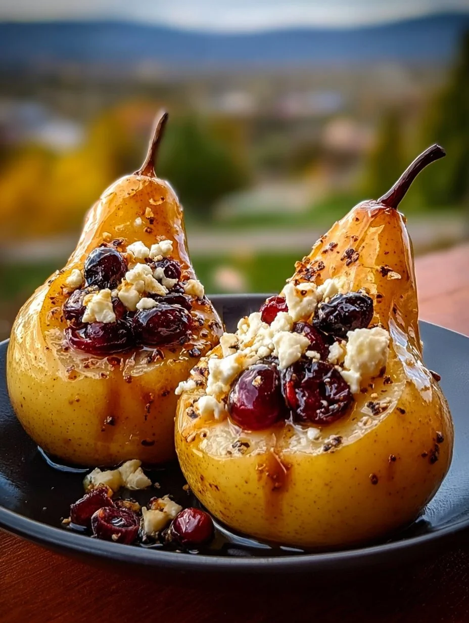 Baked Pears with Feta, Honey, and Cranberries