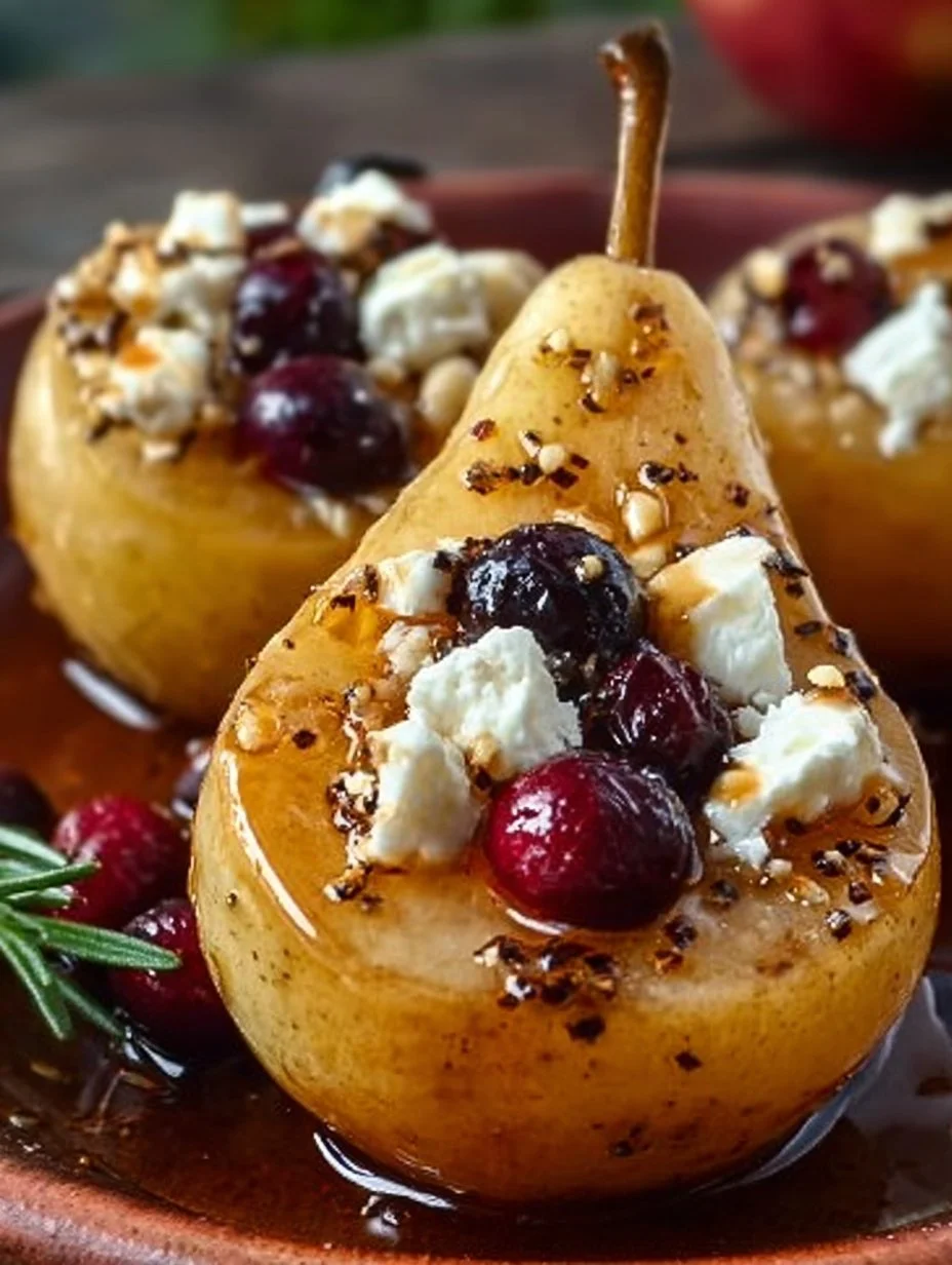 Baked Pears with Feta, Honey, and Cranberries