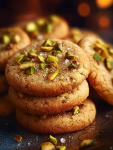 Delicious Salted Honey Pistachio Cookies served on a decorative plate.