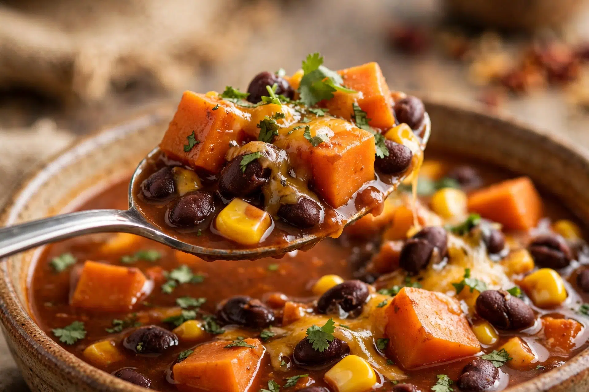 25-Minute Sweet Potato Black Bean Chili served